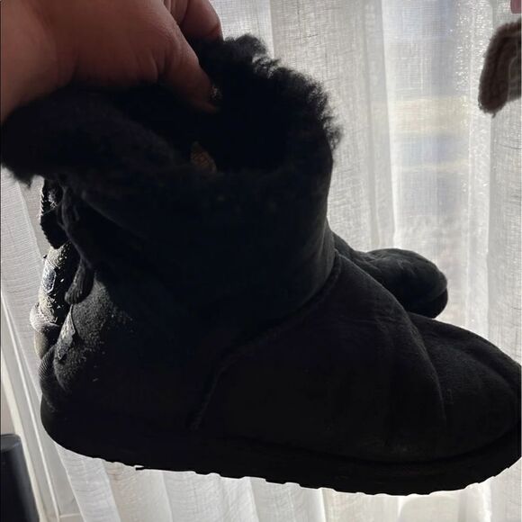 UGG Womens Black Mini Bailey Bow corduroy Boots 9 - Picture 10 of 10